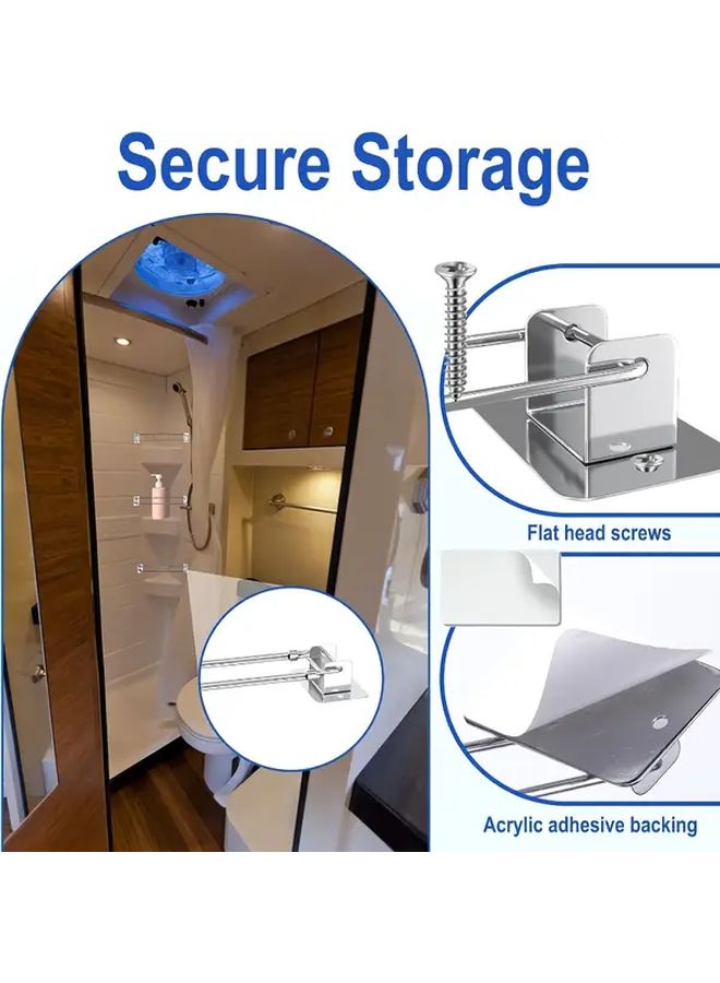 1 Set Adjustable Stainless Steel Shower Storage Bar With Hooks For RV Camper Bath Accessories - Image 4