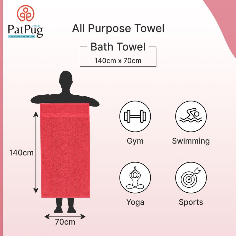 Patpug 100% Cotton Large Bath Towel 420 GSM (Red) - Image 4