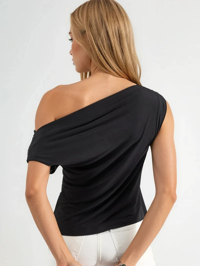 هيكاب Belted Asymmetrical Collar Drape Top