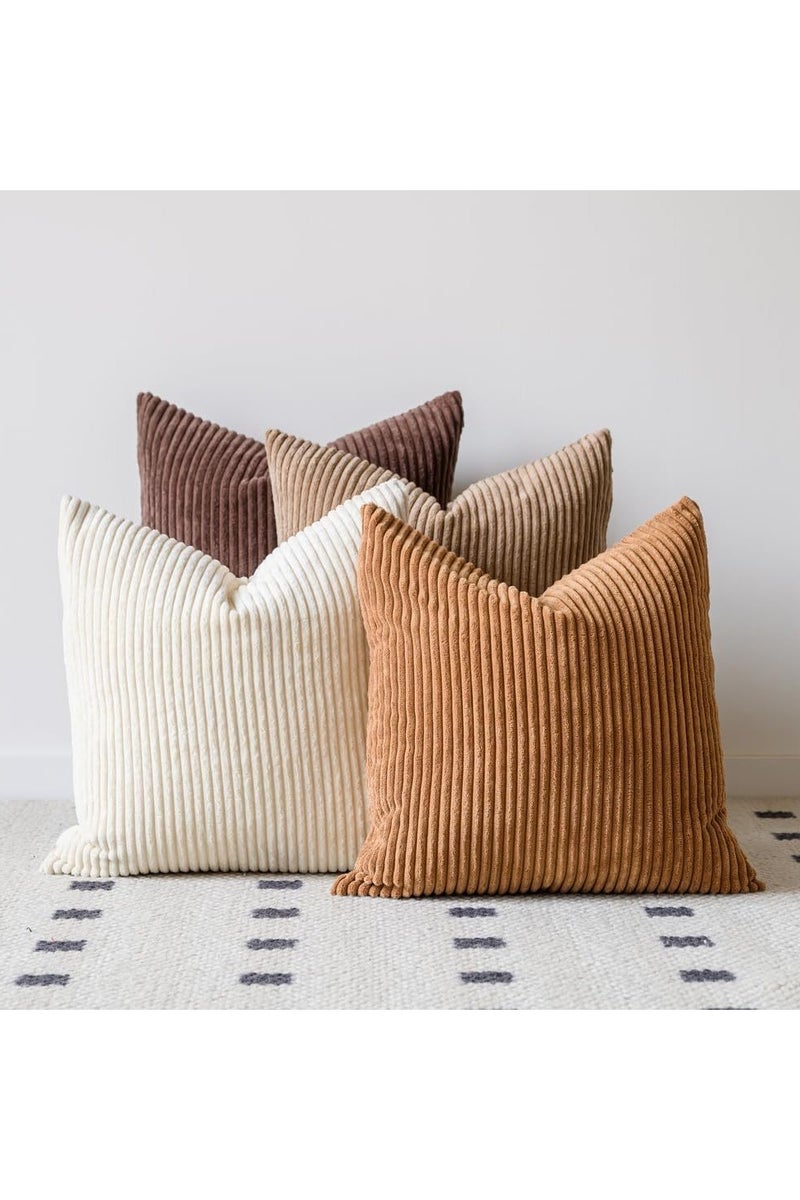 عام طقم مكوّن من أربع وسائد صغيرة من الكوردوروي، أغطية بلونٍ موحَّد لأريكة غرفة المعيشة، يمكن استخدامها كوسائد جانبية أو وسائد ظهر للسرير. - Image 1
