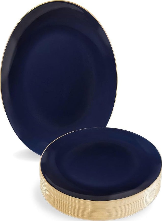Smarty Had A Party Navy Blue Round Organic Plastic Salad Plates With Gold Rim Design (7.5") - Pack Of 10 - Disposable & Elegant, Perfect for Parties, Weddings & Special Events - Image 1