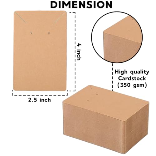 Festiko® Jewellery Display Cards (Kraft Paper, Pack of 200 Pcs), Jewellery Tags for Earring & Necklace, Rectangle Display Cards For Ornaments - Image 2