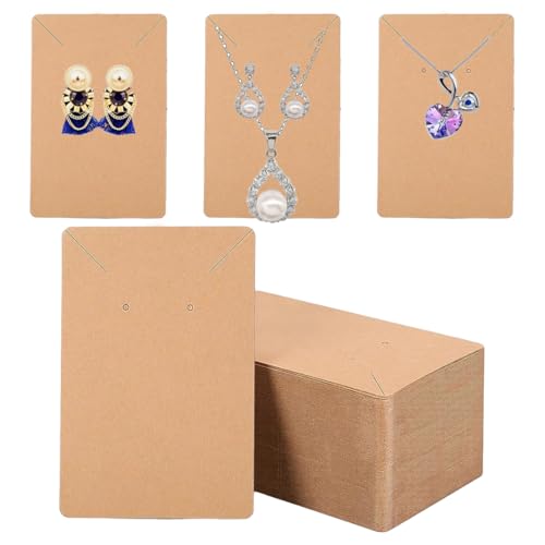 Festiko® Jewellery Display Cards (Kraft Paper, Pack of 200 Pcs), Jewellery Tags for Earring & Necklace, Rectangle Display Cards For Ornaments - Image 1