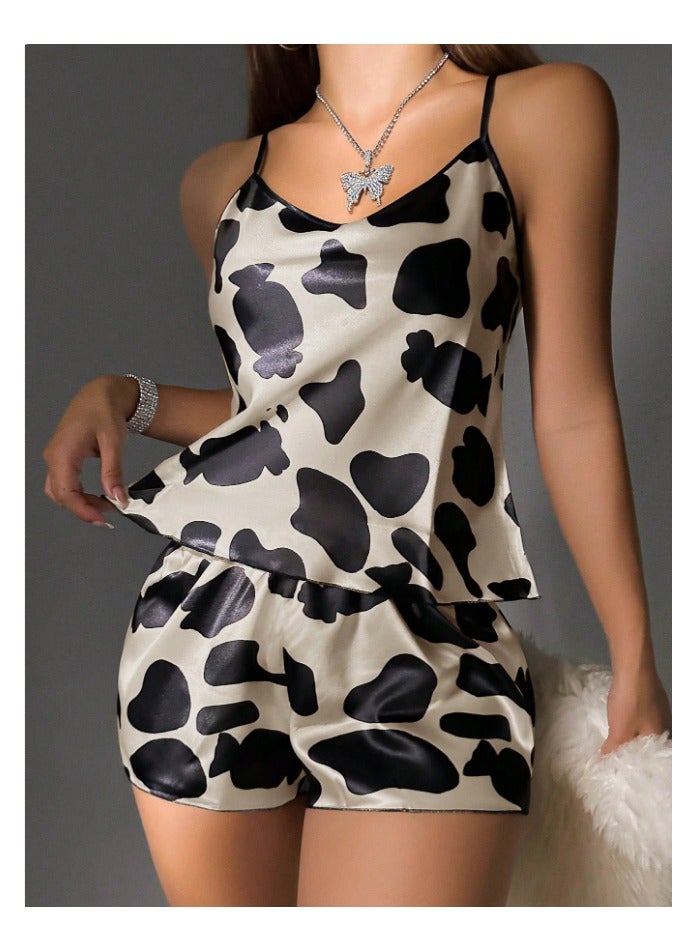 Shein Cow Print Satin PJ Set / Pajama Set, Vacation  - Image 3