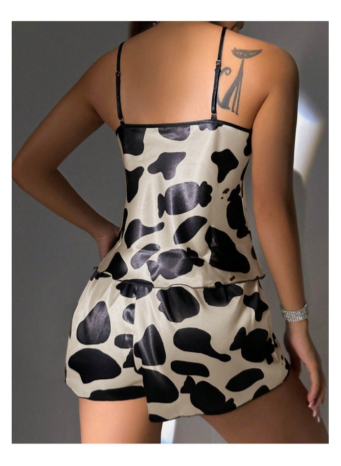 Shein Cow Print Satin PJ Set / Pajama Set, Vacation  - Image 2