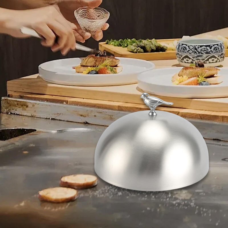 Round Stainless Steel Burger Cover Cheese Melter Dome Serving Plate Steaming Cover 24cm - Image 5