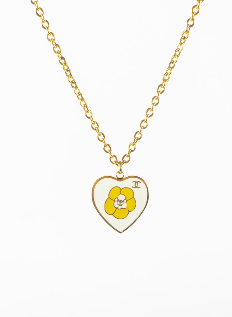 The Black Pearl Accessories Stainless Steel Necklace Gold With White Heart Pendant - Image 1