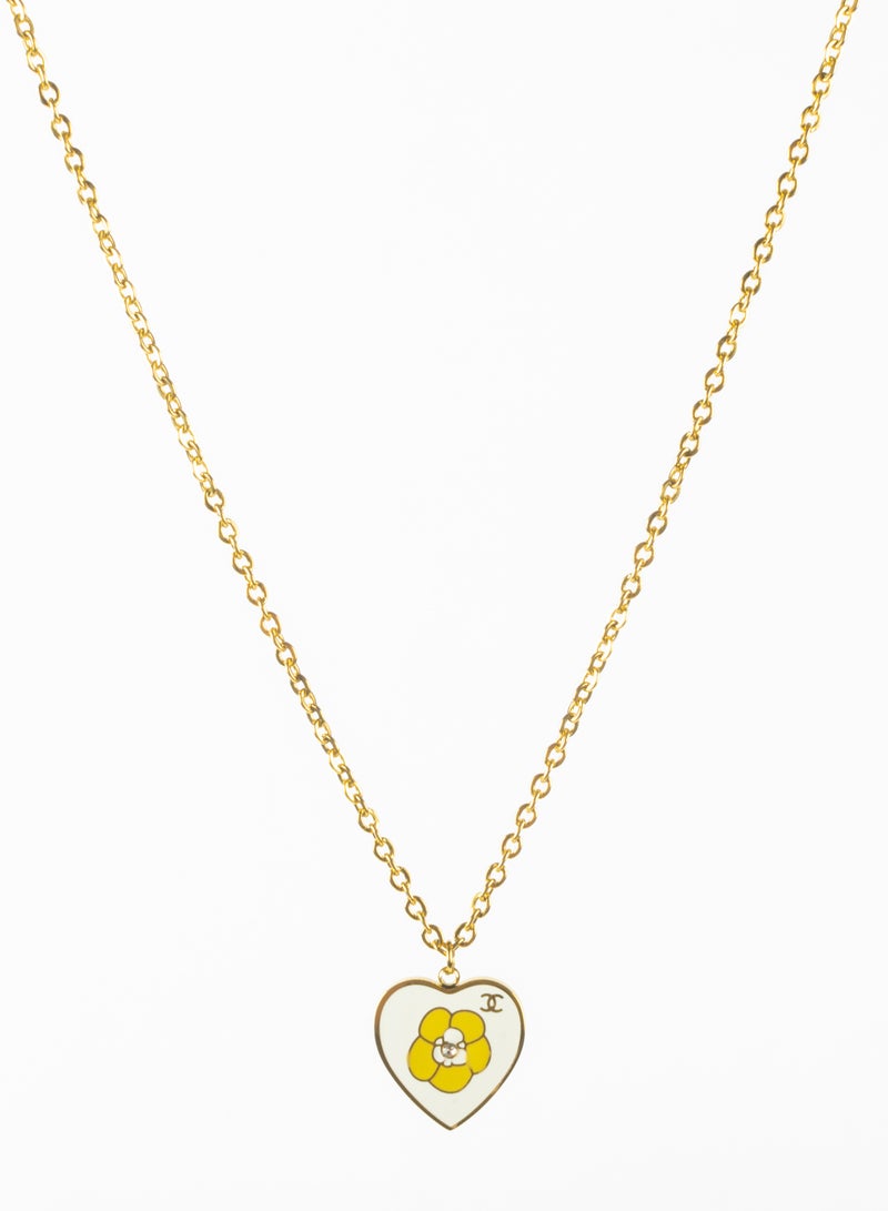 The Black Pearl Accessories Stainless Steel Necklace Gold With White Heart Pendant - Image 2