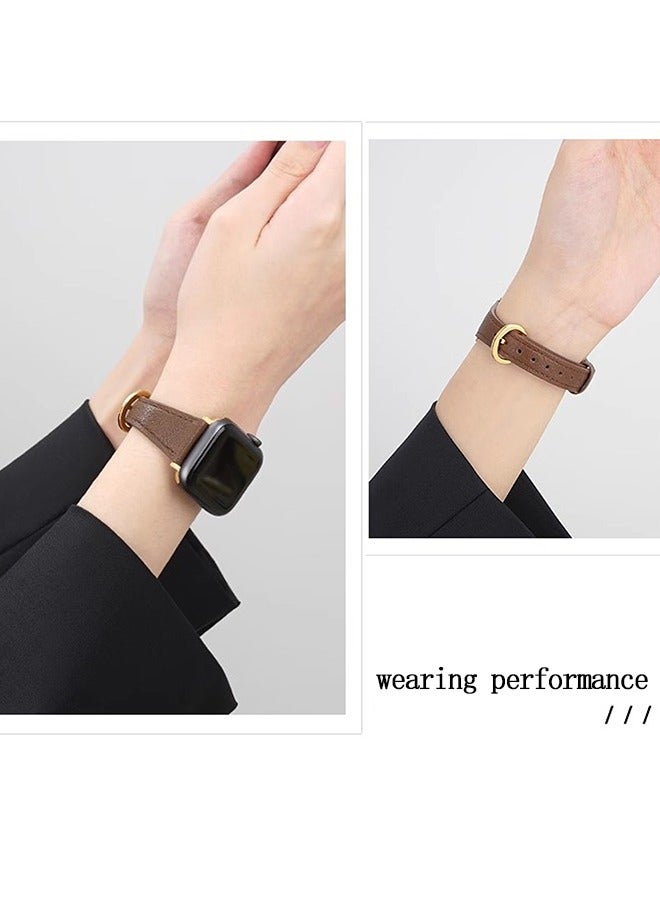 Apple Watch Leather Band, Compatible with Apple Watch Band 38mm 40mm 41mm Women, Top Grain Genuine Leather Strap Thin Watch Wristband for iWatch Series10 9 8 7 6 5 4 3 2 1 SE Ultra 2 Brown ﻿ - Image 4