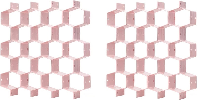 Natzerat Drawer Splitter 16-piece Set Adjustable Honeycomb Organizer Tie Sock Organizer Underwear Panties Cosmetic Sorter (Pink) - Image 1
