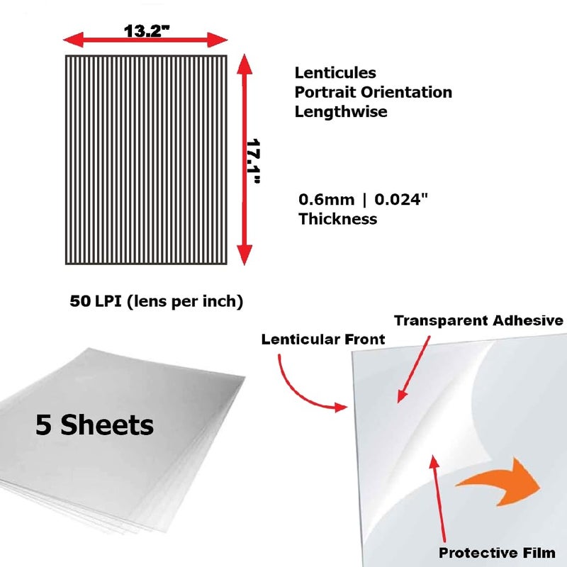 OWLHAUS Lenticular Sheet 17x13 50LPI Adhesive Back 5 Sheets Blank Transparent Lenticular Sheet Portrait Magic Tricks 3DMorphZoomAnimationFlipImage Printing Optical Illusion Invisibility Shield - Image 3