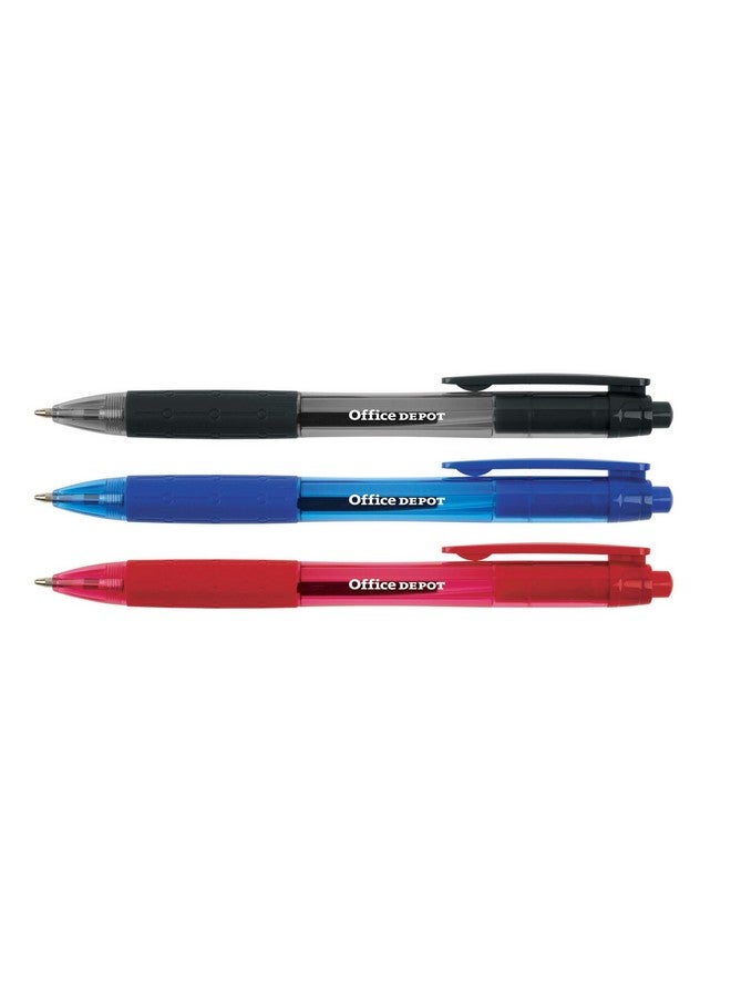 Office Depot ® Retractable Ballpoint Pens With Grips, Medium Point, 1.0 Mm, Black/Blue/Red Barrels, Black/Blue/Red Inks, Pack Of 50 - Image 3
