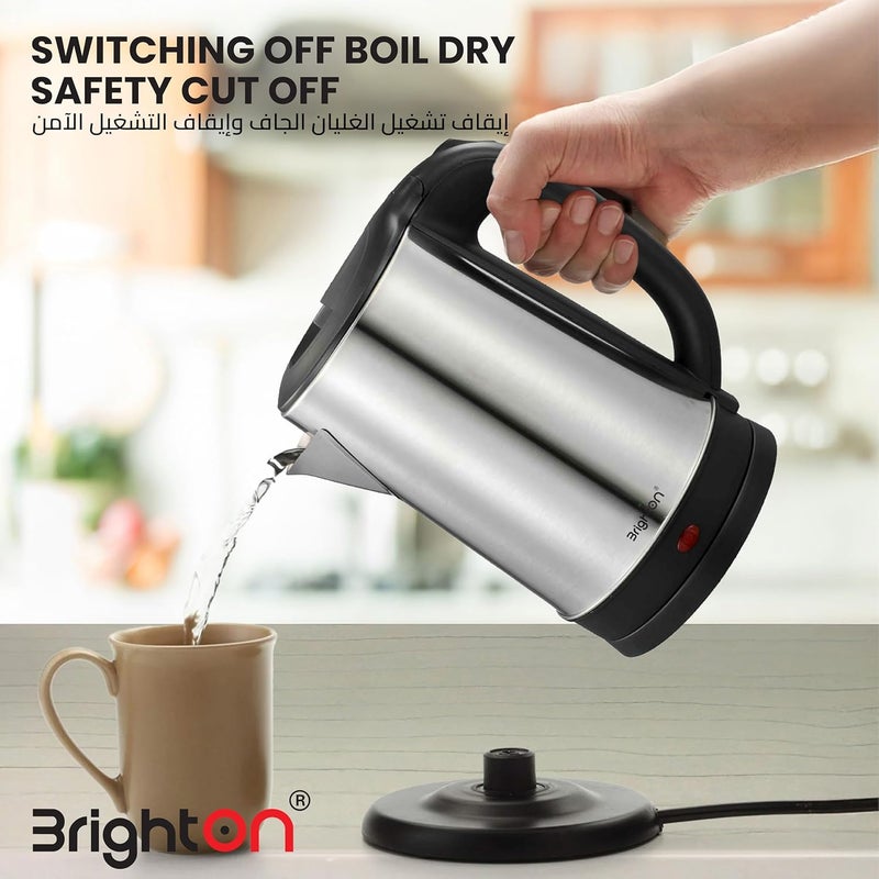 BrightON Electric Kettle 1.8L, 1500W Stainless Steel Body, Automatic Shut-Off & Boil-Dry Protection, Water Level Indicator, Cord Storage Base, 220–240V, 2 Years Warranty - Image 5