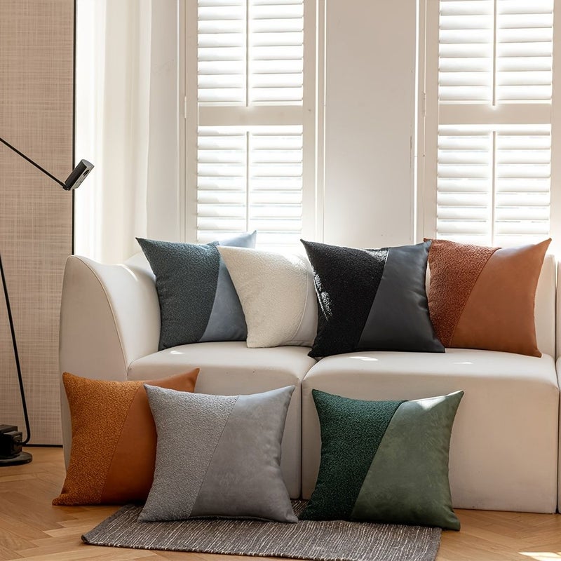 Modern Nordic Rust Red Circle Lumbar Pillow Faux Leather Splicing Decorative Headboard Support - Image 1