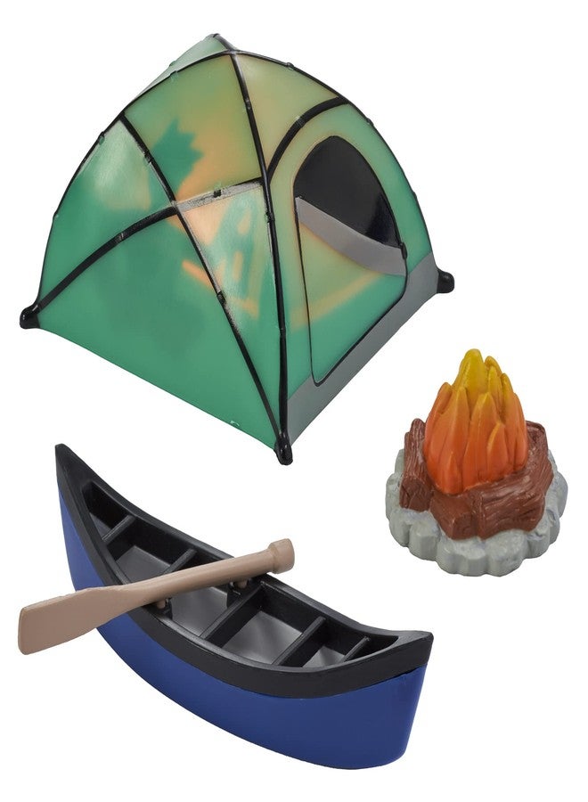 Culpitt Decopac Fireside Camp DecoSet Cake Decoration Multi, Tent: 3"L x 2.6"W x 1.9"H; Canoe with Oar: 3.5"L x 1.65"W x 1.2"H; Campfire: 1.4"D x 1.2"H - Image 2
