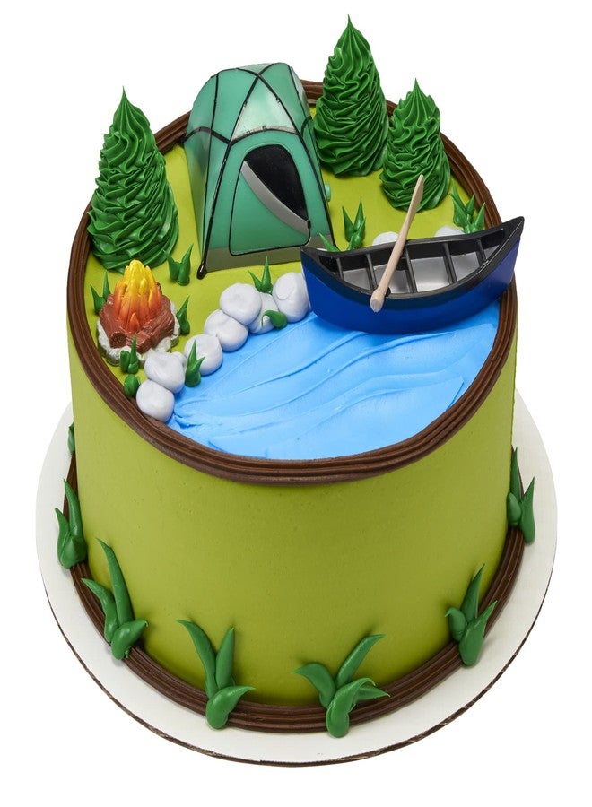 Culpitt Decopac Fireside Camp DecoSet Cake Decoration Multi, Tent: 3"L x 2.6"W x 1.9"H; Canoe with Oar: 3.5"L x 1.65"W x 1.2"H; Campfire: 1.4"D x 1.2"H - Image 3