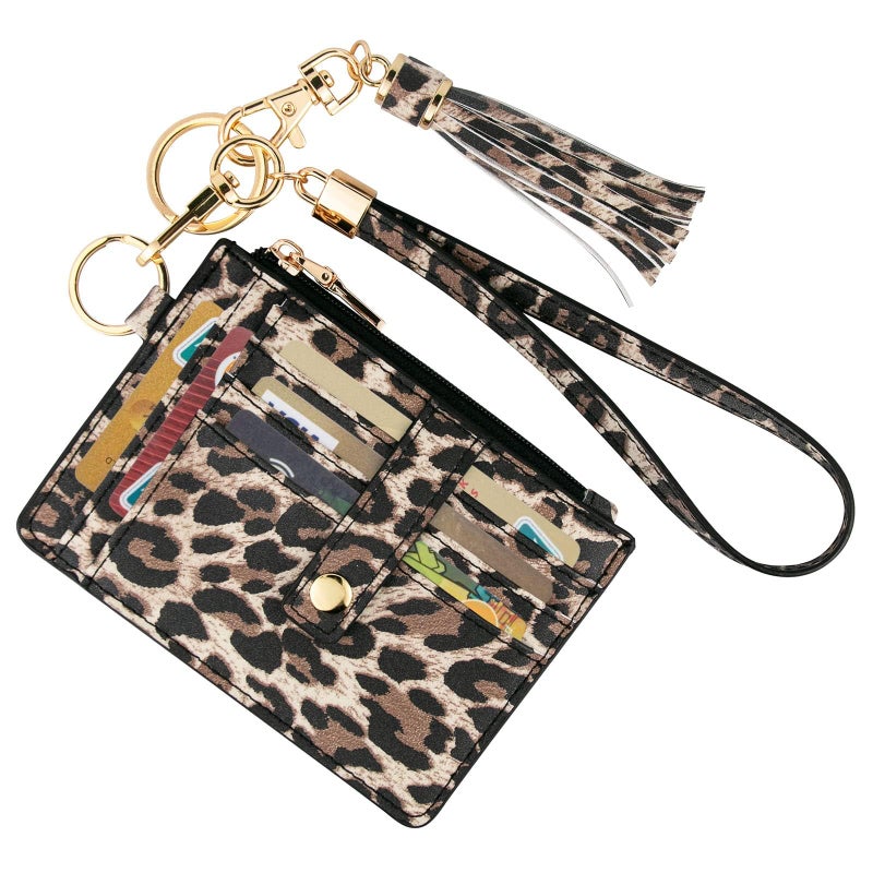 KNGITRYI Small Wristlet Wallets for Women RFID Credit Card Holder Wallet Keychain Wristlet Wallet Credit Card Wallets for Women (Leopard) - Image 1