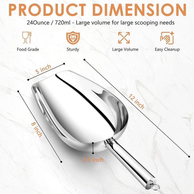 TeamFar Ice Scoop 24 oz, Stainless Steel Big Large Scoop, for Sweet Food Popcorn Flour, Healthy & Heavy Duty - Dishwasher Safe - Image 2