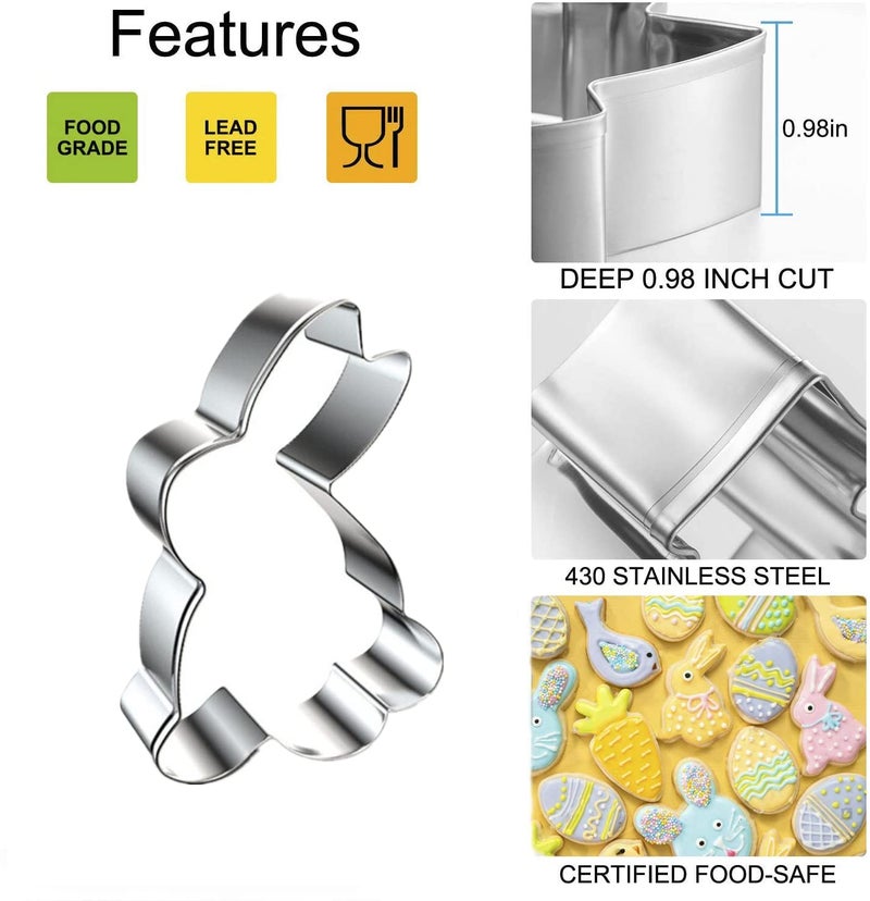 Q-BAKER Easter Cookie Cutters, 5 Pieces Chick Carrot Egg Bunny Rabbite Shapes Metal Cookie Cutters Stainless Steel Sets Holiday Themed Baking Kit - Image 2