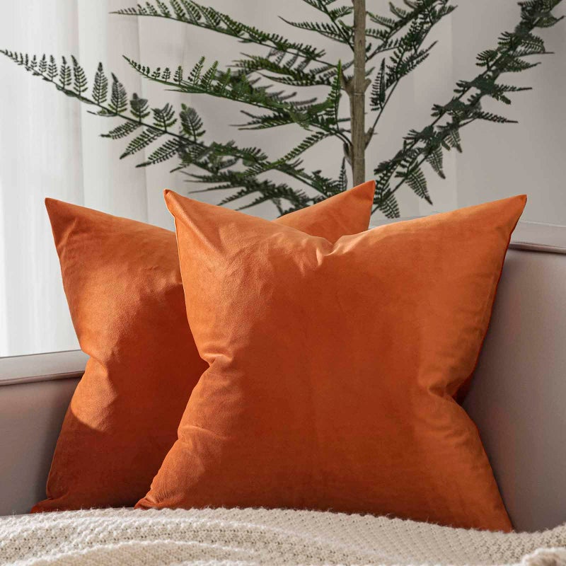JUSPURBET Throw Pillow Covers Set of 2 Decorative Velvet Pillow Covers for Couch Sofa Bed Soft Cushion Covers Cases with Invisible Zipper for Living Room Home DecorBurnt Orange14x14 inch