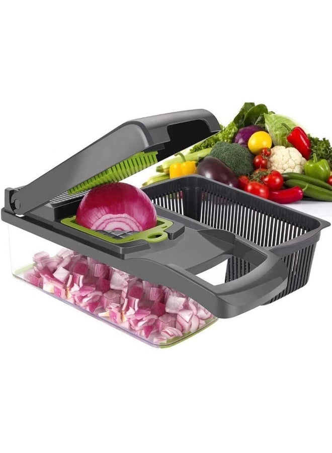 12 in 1 Vegetable Chopper, Multifunctional Mandoline Slicer Dicer Household Kitchen for Onion, Garlic, Carrot, Potato, Tomato, Fruit, Salad 7 Stainless Steel Blades  - Image 1
