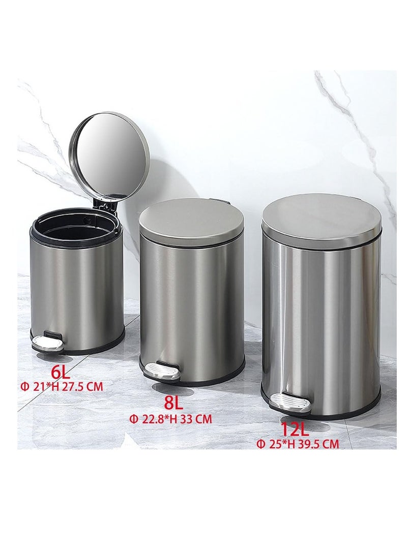 Generic Stainless Steel Double Layer Dustbin with Pedal and Lid For Bathroom Kitchen,Silent Lidded Trash Bin,Fingerprint-Proof Modern Garbage Can,Round Bucket with Handle for Home Office (Grey, 12L)  - Image 2
