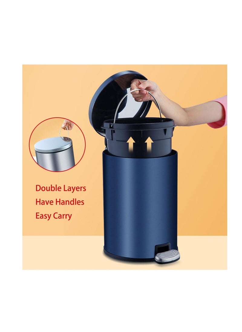 Generic Stainless Steel Double Layer Dustbin with Pedal and Lid For Bathroom Kitchen,Silent Lidded Trash Bin,Fingerprint-Proof Modern Garbage Can,Round Bucket with Handle for Home Office (Grey, 12L)  - Image 5