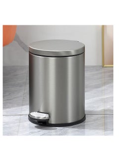 Generic Stainless Steel Double Layer Dustbin with Pedal and Lid For Bathroom Kitchen,Silent Lidded Trash Bin,Fingerprint-Proof Modern Garbage Can,Round Bucket with Handle for Home Office (Grey, 12L)  - Image 1