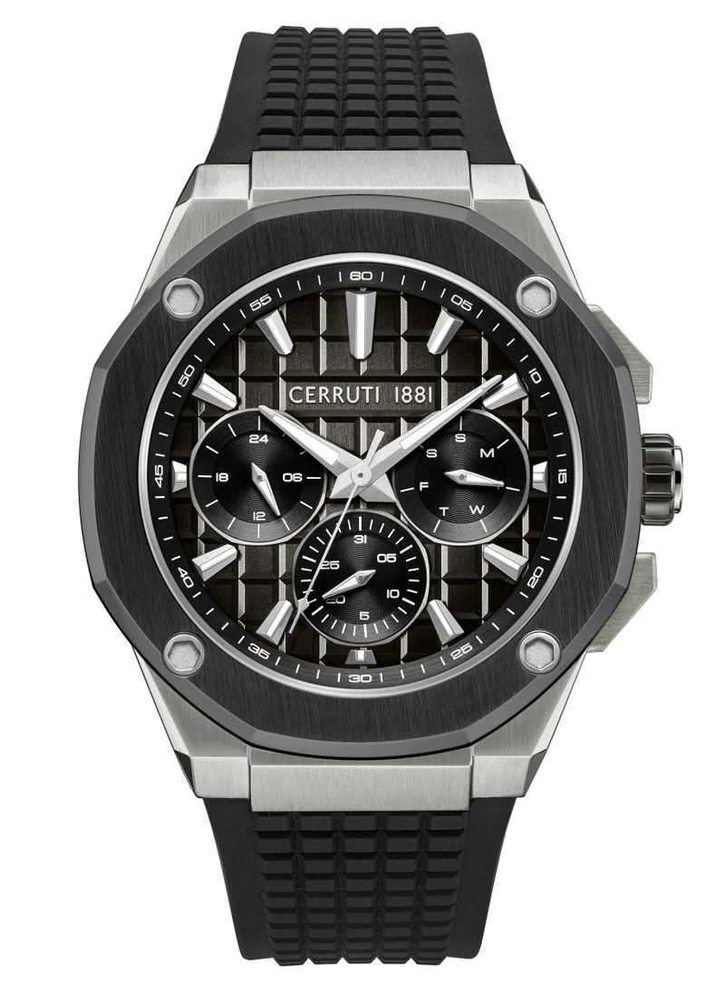 شيروتي 1881 Razzuolo Multifunction Watch for Men - Black Gradient Dial, Black Silicone Strap