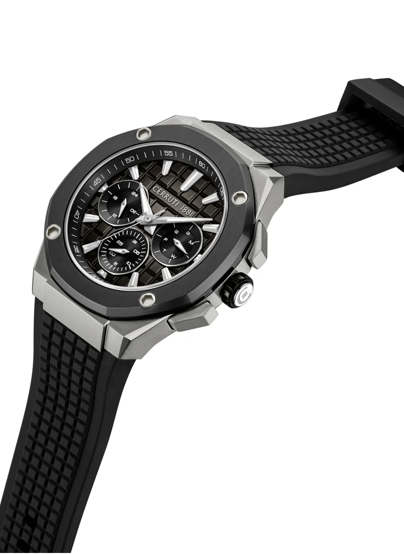 شيروتي 1881 Razzuolo Multifunction Watch for Men - Black Gradient Dial, Black Silicone Strap