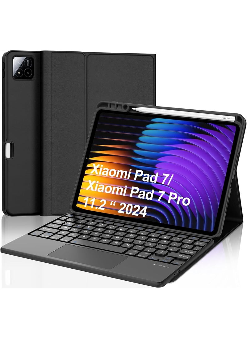 Mi Pad 7 cover with keyboard Keyboard Case for Xiaomi Pad 7/7 Pro 11.2 inch Magnetic Detachable Trackpad Keyboard Adjustable Stand Lightweight and Portable PU Leather Protective Cover-Black - Image 1
