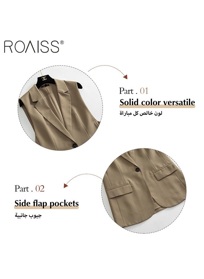 roaiss Women'S Fashion Casual Blazer Vest Classic V-Shaped Lapel Sleeveless Design Side Flap Pockets With Button Closure  - Image 4