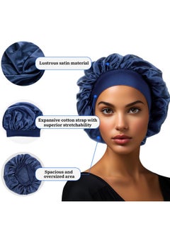 Yoseng 4 Pack Satin Bonnet For Sleeping,Satin Sleep Cap For Women,Wide Soft Band Bonnet For Curly Hair(Navy Blue,Peacock Blue,Pink,Light Purple)  - Image 2