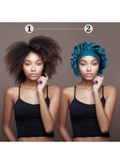 Yoseng 4 Pack Satin Bonnet For Sleeping,Satin Sleep Cap For Women,Wide Soft Band Bonnet For Curly Hair(Navy Blue,Peacock Blue,Pink,Light Purple)  - Image 5