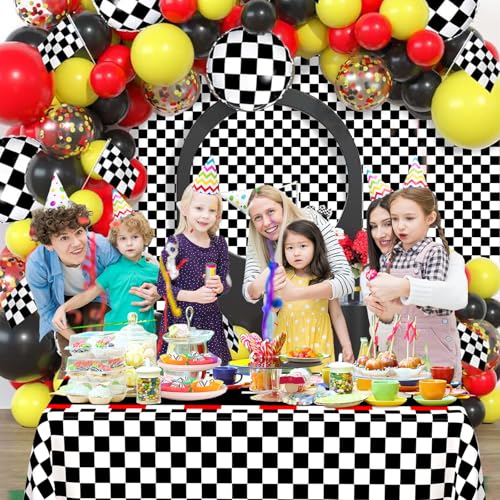 WNINK 2 PCS Racing Car Theme Tablecloths Car Disposable Plastic Tablecloths Black Checkered Flag Table Covers Racetrack Rectangular Tablecloth for Race Car Birthday Party Decorations, 54 x 108 Inch - Image 5