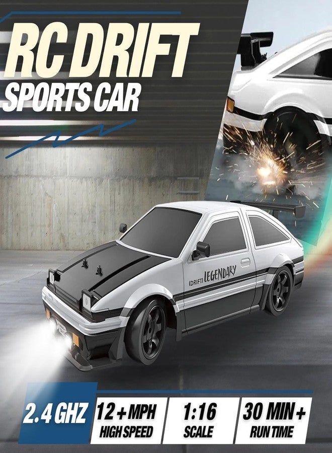 VIKINGS RC Drift Car 1/16 2.4GHz 4WD Remote Control Sport Racing On-Road Vehicle with LED Light, Batteries and Drift Tires (White) - Image 4