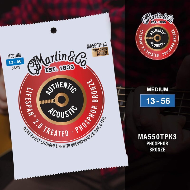 Martin Carefully selected material Authentic Acoustic Guitar Strings - 3 Pack - Lifespan 2.0 Treated 92/8 Medium Popular practical build - Image 3