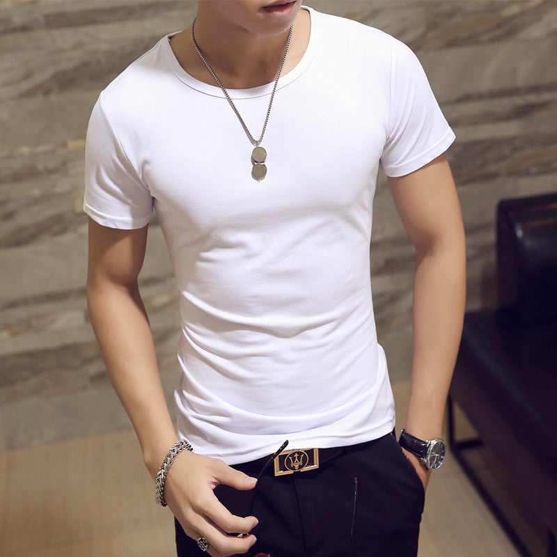 New Summer Mens Round Neck Short Sleeve T-Shirt Base Layer Top Short Sleeves Trendy Manufacturer Direct Import T-Shirt Short T round neck White 