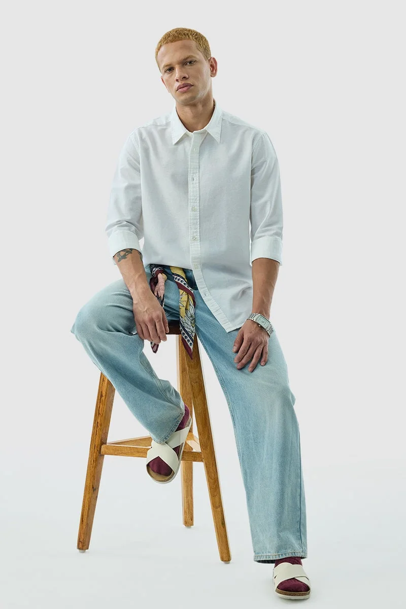 SNITCH White Solid Long Sleeve Slim Fit Shirt