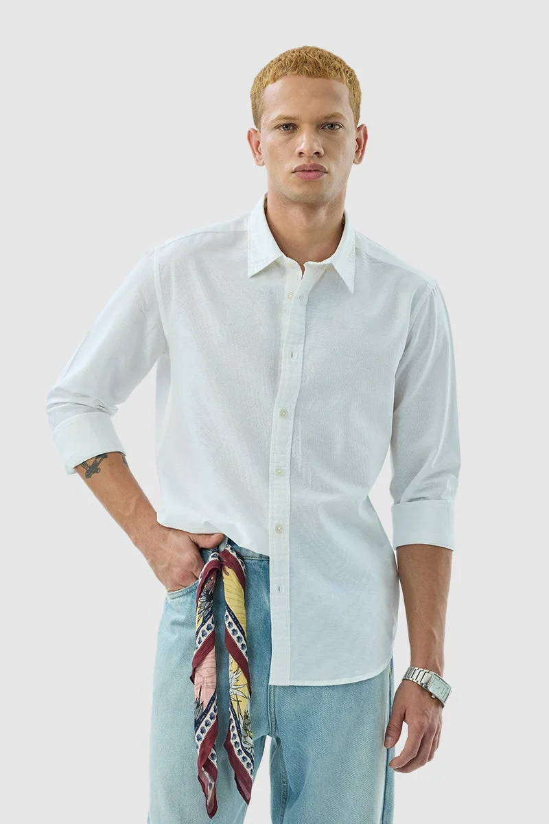 SNITCH White Solid Long Sleeve Slim Fit Shirt
