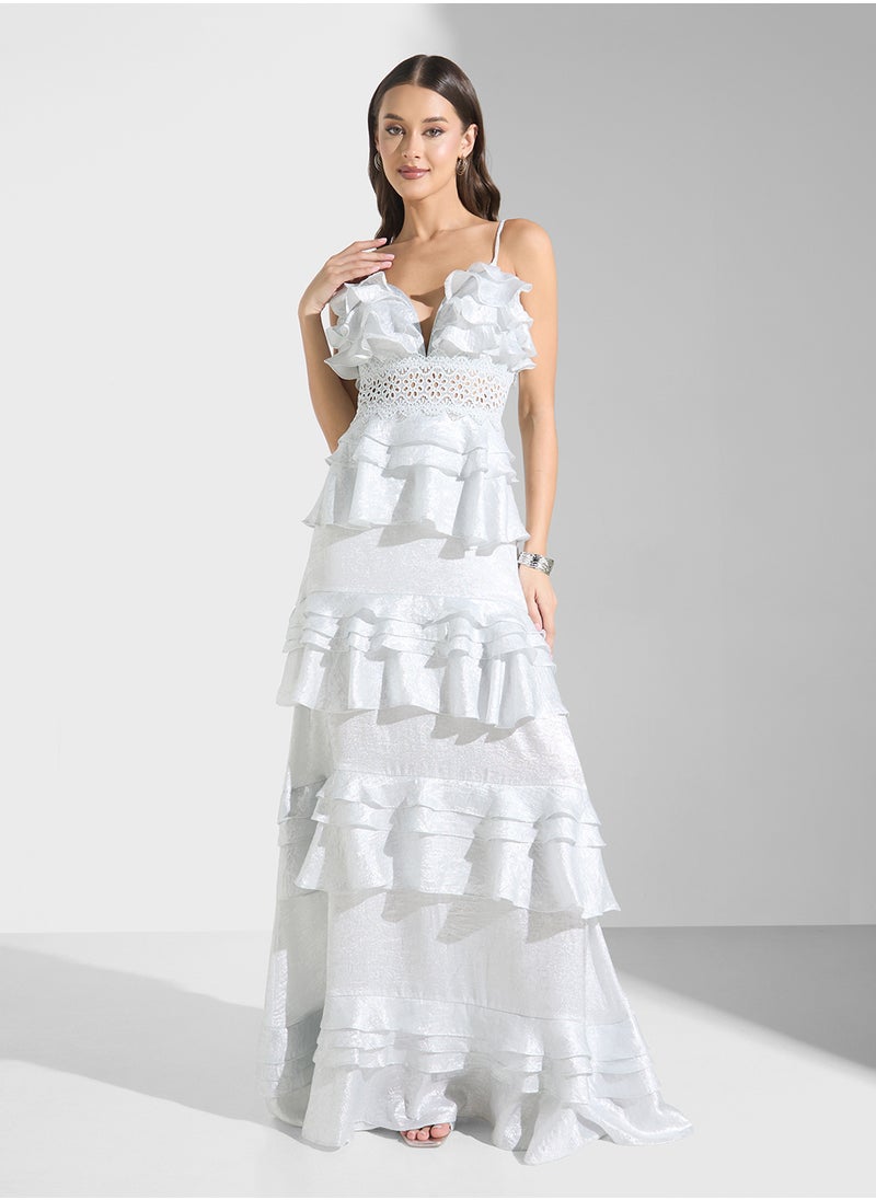 True Decadence V-Neck  Ruffle Maxi Dress  - Image 1