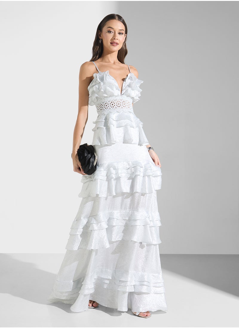 True Decadence V-Neck  Ruffle Maxi Dress  - Image 4