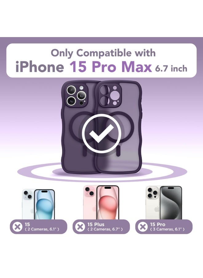 كبرارو جراب لطيف لهاتف iPhone 15 Pro Max، متوافق مع MagSafe، [حافة متموجة مجعدة] [حماية كاملة للكاميرا] [حماية من الصدمات عند السقوط من ارتفاع 14 قدمًا] جراب هاتف مغناطيسي لهاتف 15 Pro Max مقاس 6.7 بوصة، أرجواني غامق - Image 2