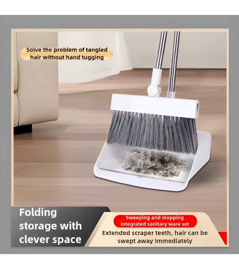White Three Piece Suit Three In One Home Cleaning Kit Essential Furniture Cleaning Tools Soft Bristle Broom Dustpan And Brush Non Stick Hair For Home Office School Dorm - Image 5