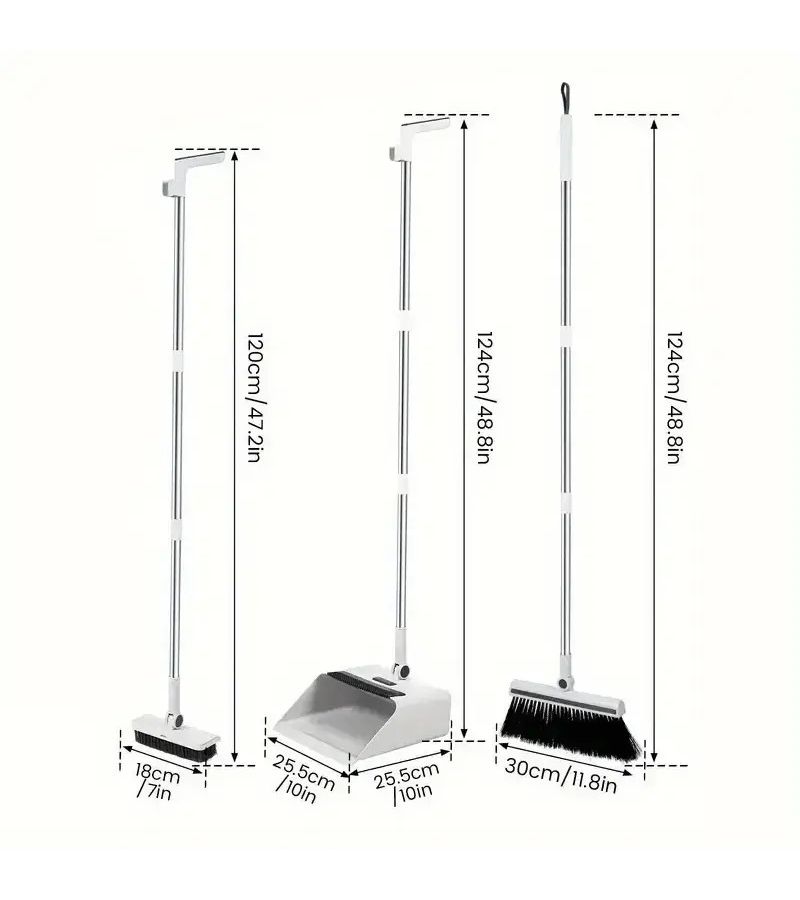 White Three Piece Suit Three In One Home Cleaning Kit Essential Furniture Cleaning Tools Soft Bristle Broom Dustpan And Brush Non Stick Hair For Home Office School Dorm - Image 2