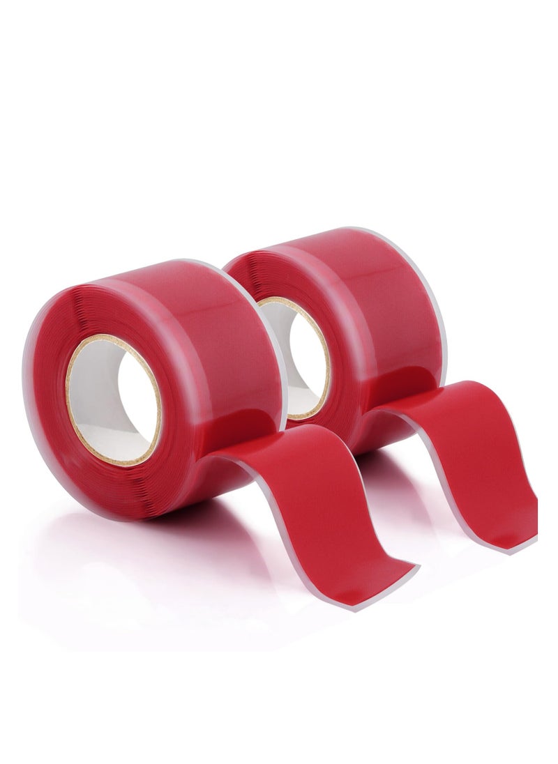 SYOSI 2 Rolls Self Fusing Silicone Tape - 1inx10ft Waterproof Tape, Water Leak Seal Tape, Rescue Tape, Plumbing Hose Repair Tape, Rubber Tape for Cable Winding Insulating(Red)  - Image 1