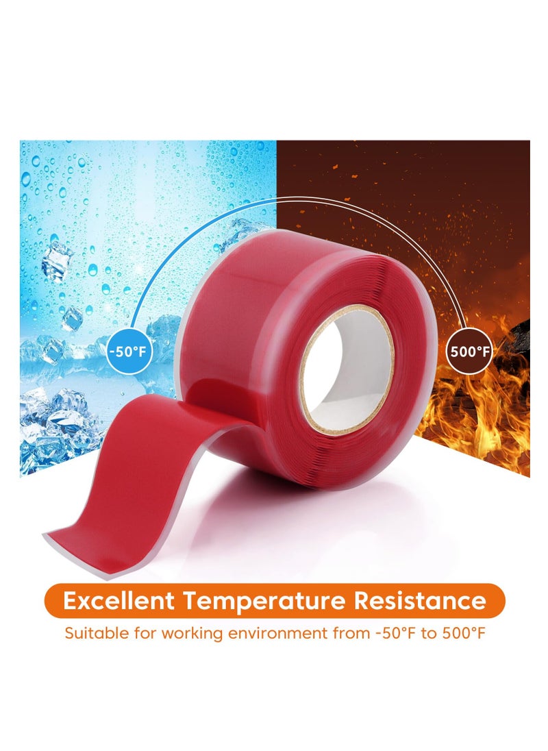 SYOSI 2 Rolls Self Fusing Silicone Tape - 1inx10ft Waterproof Tape, Water Leak Seal Tape, Rescue Tape, Plumbing Hose Repair Tape, Rubber Tape for Cable Winding Insulating(Red)  - Image 4