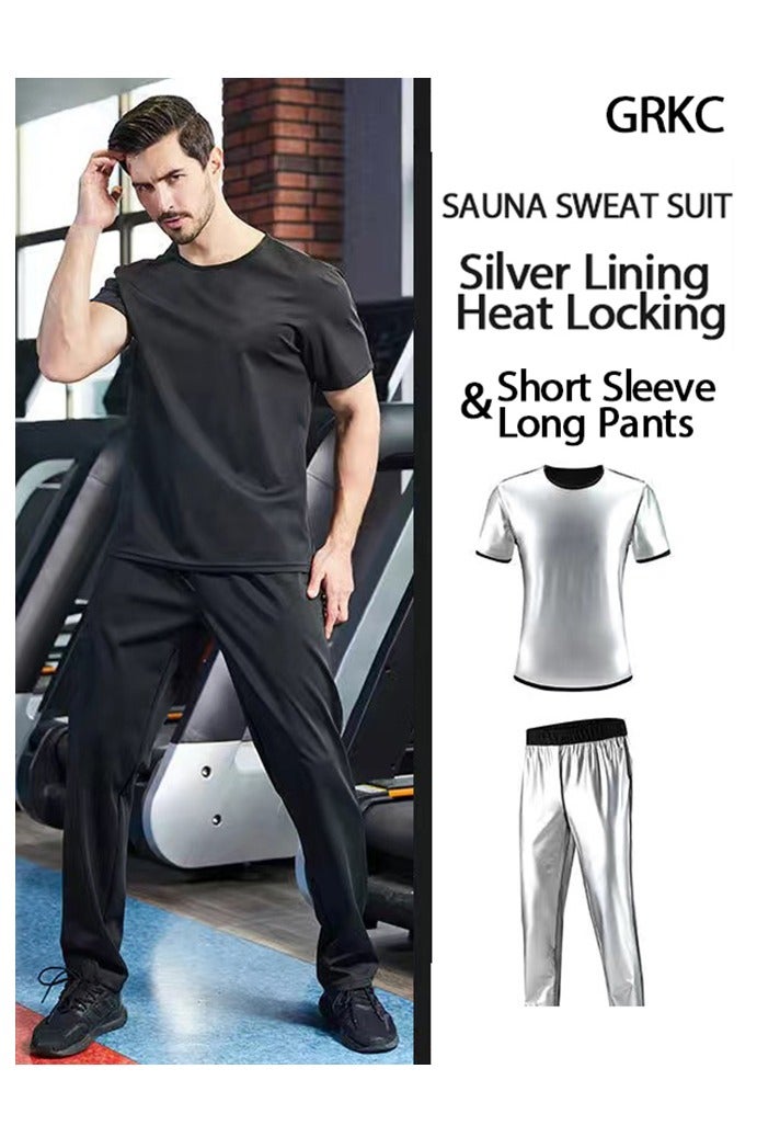 جي آر كيه سي بدلة ساونا للرجال – قميص بأكمام قصيرة وبنطال طويل، طقم رياضي معزز للتعرق - Image 1