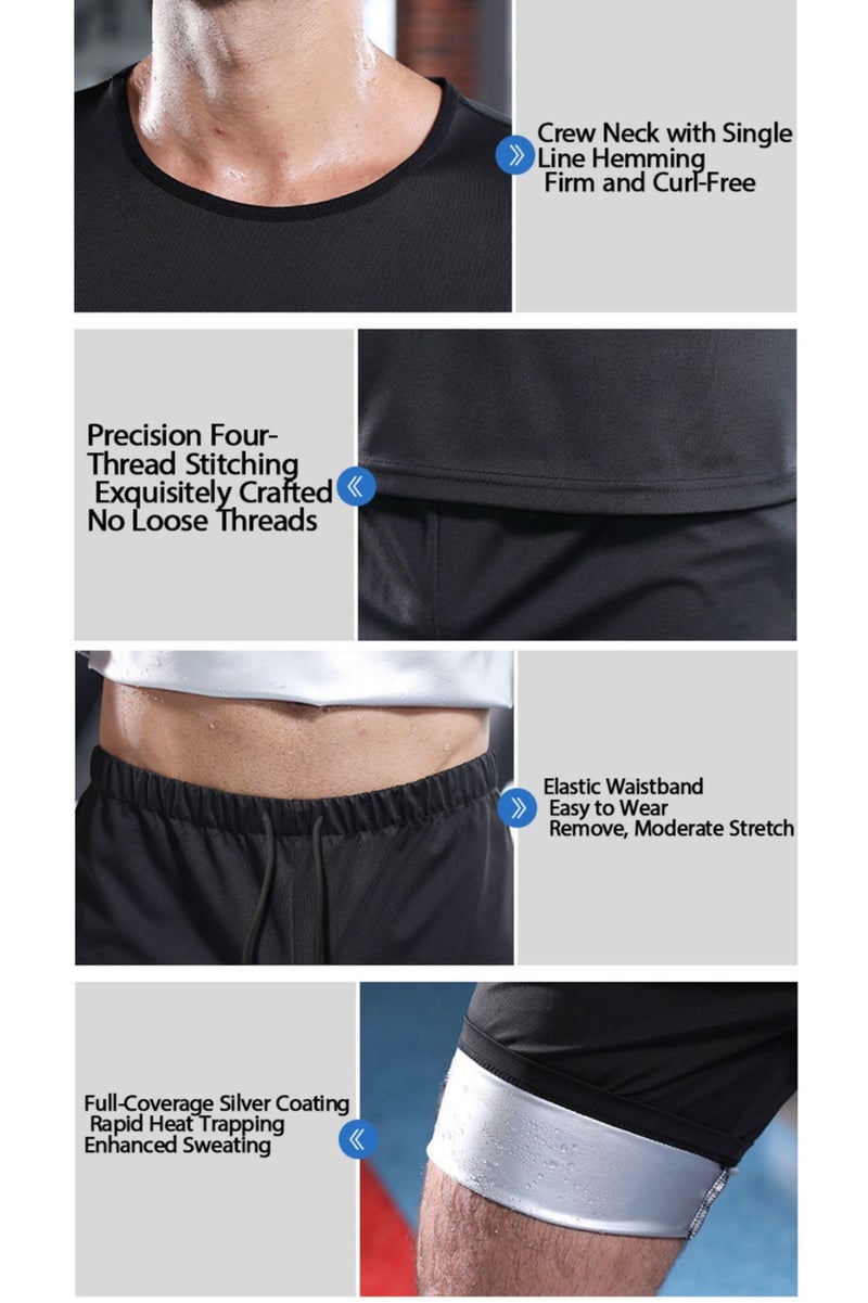 جي آر كيه سي بدلة ساونا للرجال – قميص بأكمام قصيرة وبنطال طويل، طقم رياضي معزز للتعرق - Image 4