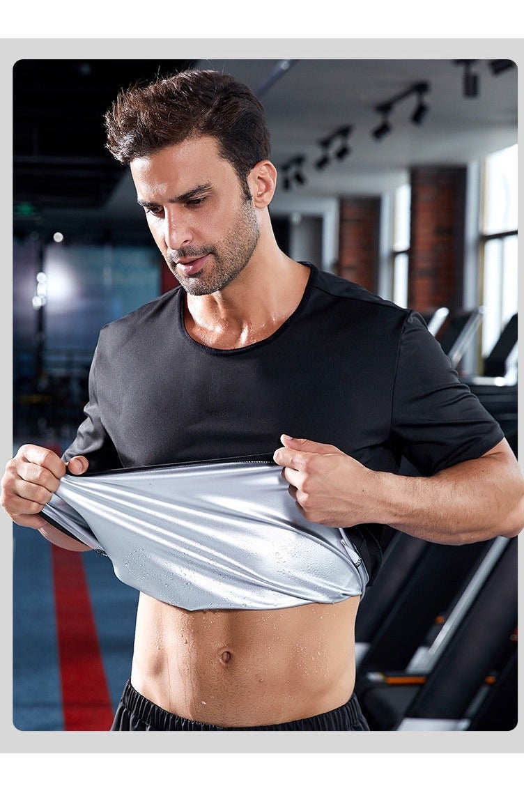 جي آر كيه سي بدلة ساونا للرجال – قميص بأكمام قصيرة وبنطال طويل، طقم رياضي معزز للتعرق - Image 2